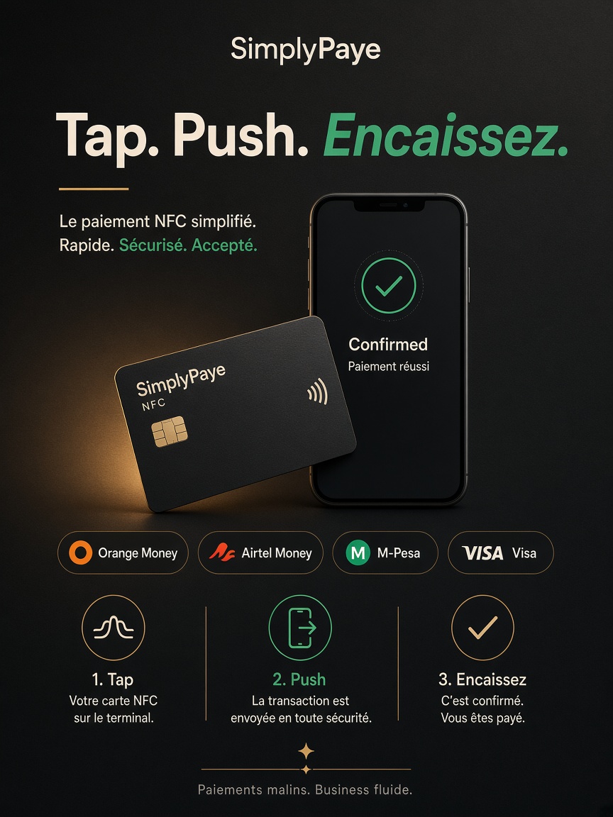 Carte NFC SimplyPaye — Tap. Push. Encaissez.